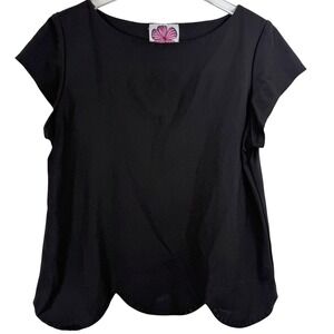 Lesley Evers Black Scalloped Hem Cap Sleeve Top WOMEN XL MINIMALIST